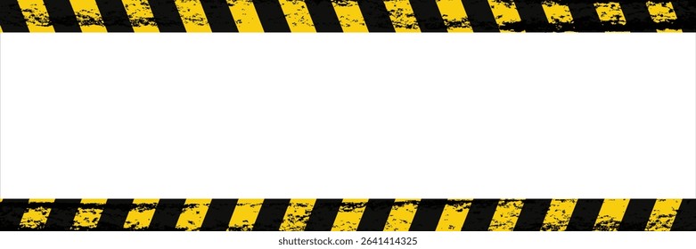 Warning tape with yellow and black diagonal stripes. Warn stop seamless line. Yellow and black caution tape border vector eps 10.