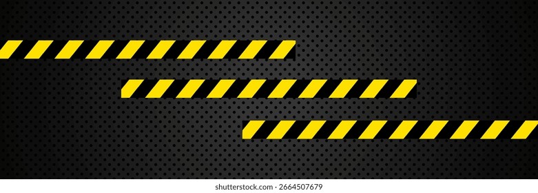 Fita de aviso com faixas diagonais amarelas e pretas. Aviso pare a linha sem costura. Borda da fita de advertência amarela e preta.
