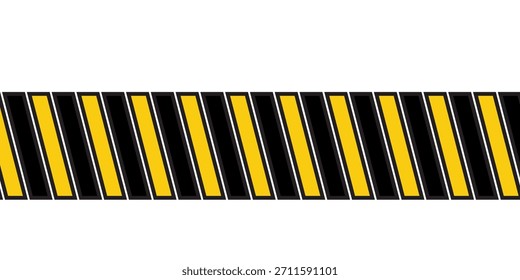 Warning tape with yellow and black diagonal stripes. Warn stop seamless line. Yellow and black caution tape border.

