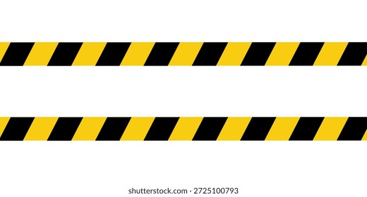 Cinta de advertencia con rayas diagonales amarillas y negras. Advierta detener la línea sin costuras. Borde de cinta de precaución amarillo y negro. Vector