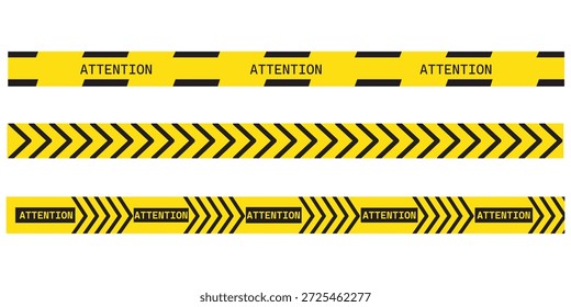 Fita de aviso com faixas diagonais amarelas e pretas. Aviso pare a linha sem costura. Borda da fita de cuidado amarela e preta eps 10