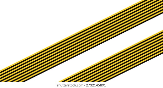 Warning tape with yellow and black diagonal stripes. Warn stop seamless line. Yellow and black caution tape border.