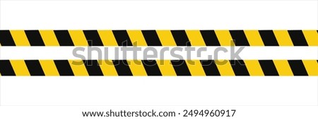 Warning tape with yellow and black diagonal stripes. Warn stop seamless line. Yellow and black caution tape border.