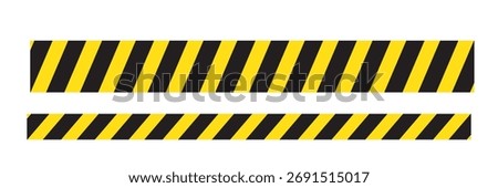 Warning tape with yellow and black diagonal stripes. Warn stop seamless line. Yellow and black caution tape border. Long danger ribbon. eps 10