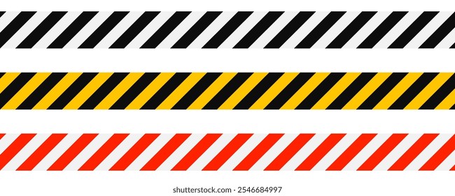 Warning tape in yellow red black diagonal stripes line, caution hazard danger road, attention safety stripe warning, warn stop seamless line, stretched caution line