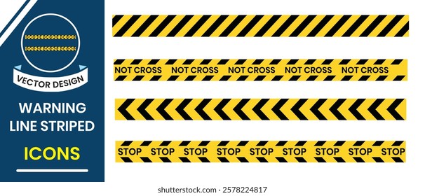 Warning tapes isolated on white background. Danger, caution tape,  Warning tape. Yellow, black color Construction warning border. Under construction, barricade tape, border, do not cross tape.