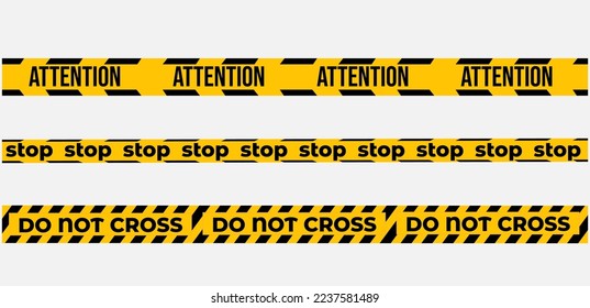 Warning tapes set for construction and crime. Vector illustaration. Yellow security warning tapes set Caution	