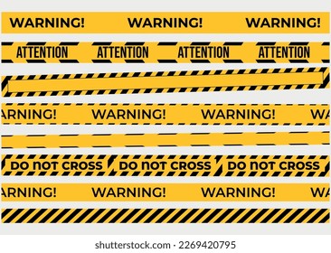 Warning tapes set for construction and crime. Vector illustaration. Yellow security warning tapes set Caution