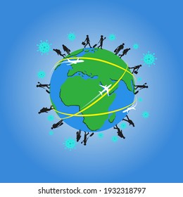 Warnung, dass das Corona-Virus durch Flugzeug und Reisen auf die Welt übertragen wird.
