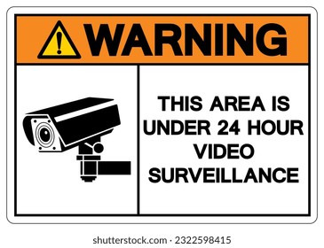 Aviso De Que Este Área Es Menor De 24 Horas Símbolo De Vigilancia De Vídeo, Ilustración Vectorial, Aislado En Etiqueta De Fondo Blanco. EPS10