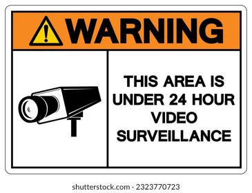 Aviso De Que Este Área Es Menor De 24 Horas Símbolo De Vigilancia De Vídeo, Ilustración Vectorial, Aislado En Etiqueta De Fondo Blanco. EPS10