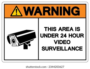Aviso De Que Este Área Es Menor De 24 Horas Símbolo De Vigilancia De Vídeo, Ilustración Vectorial, Aislado En Etiqueta De Fondo Blanco. EPS10