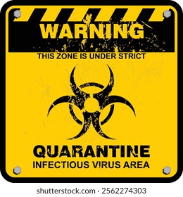 Warning, This Zone is under strict, Quarantine, infectious virus area, sign vector