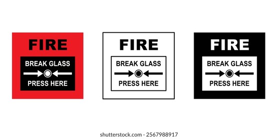 Warning tool, fire alarm emergency system. Fire alarm box, break glass, press here. Safety security system. Automatic fire detection and alarm systems. Fire fighting equipment, sprinkler on ceiling. 