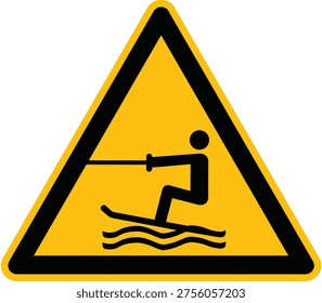 Warning towed water activity area sign hazard. Caution Signs for towed water activity area sign hazards. Alert for towed water activity area sign conditions. Hazard towed water activity area sign, vector icon illustration isolated.
