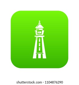 Warning tower icon green vector isolated on white background