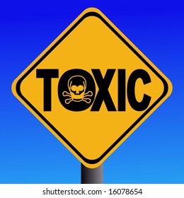 warning toxic text sign with skull symbol illustration