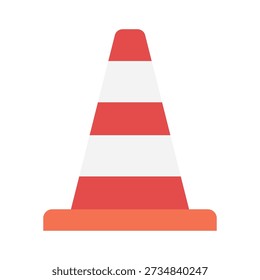 Warning traffic cone with red and white stripes for safety and caution on road.