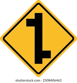 Warning traffic icon. Cautionary staggered junction symbol. Staggered junction traffic road sign. Logo sign. flat style.