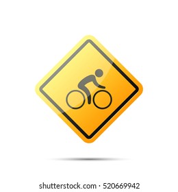 Warning traffic sign bicycle. Bicycle yellow road sign. Rules of the road traffic symbol.