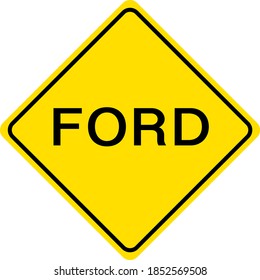 Warning traffic sign Ford sign isolated on white background illustration