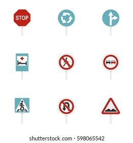 Warning traffic sign icons set. Flat illustration of 9 warning traffic sign vector icons for web