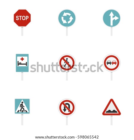 Warning traffic sign icons set. Flat illustration of 9 warning traffic sign vector icons for web