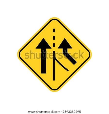 Warning traffic sign merging lane road symbol vector on white background