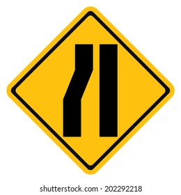 Warning traffic sign, Road narrows on left