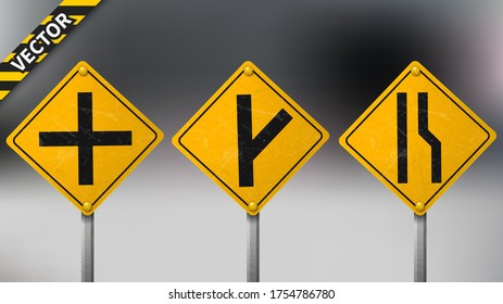 Warning Traffic sign set on blurred traffic background, isolated and easy to edit. Vector Illustration
