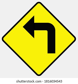 Warning traffic sign, sharp left turn