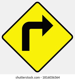 Warning traffic sign, sharp right turn