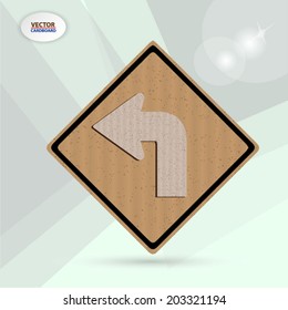 Warning traffic sign turn left. cardboard vector