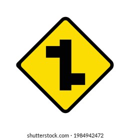 Warning traffic sign vector, left fork, Staggered Junction.