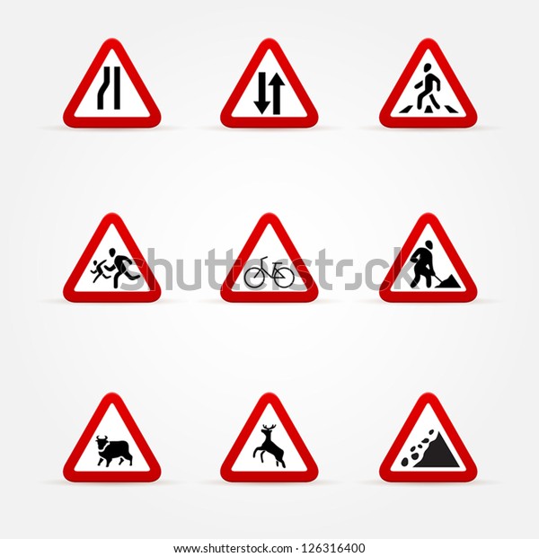 Warning Traffic Signs Stock Vector Royalty Free 126316400 Shutterstock 