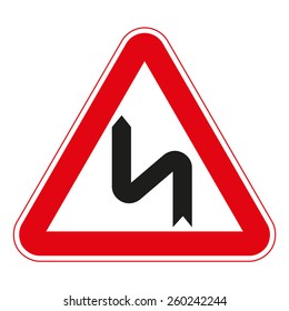 Warning traffic signs. Double bend.