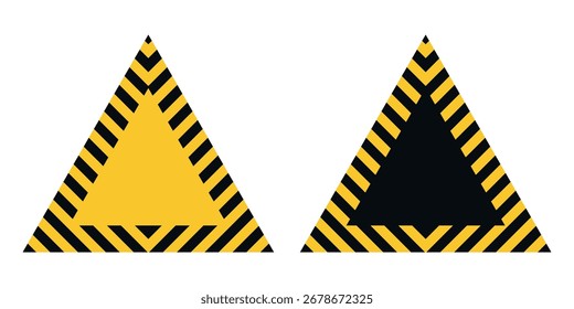 Triángulo de advertencia con rayas diagonales negras y amarillas. Señal de precaución, símbolo de peligro, diseño de alerta de seguridad. Marco de peligro de Industrial para la construcción, seguridad, prevención Conceptos de advertencia de protección