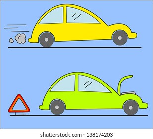 Warning Triangle And Car Breakdown