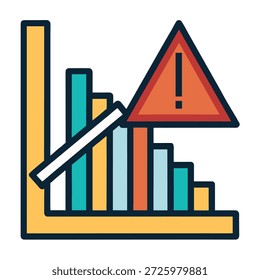 Warning triangle and declining arrow combined abstract business concept flat design vector illustration