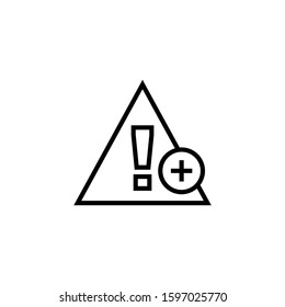 Warning triangle icon in lineart style on white background, Error, alert, problem, failure icon with add sign, Warning triangle icon and new, plus, positive symbol