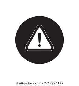 Warning triangle icon on black circle. White background