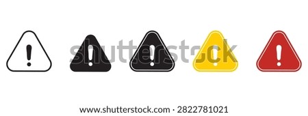 Warning triangle icon set illustration, red yellow and black exclamation caution signs for hazard alert, safety notice, risk prevention