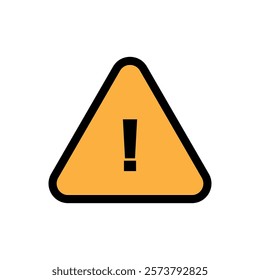 Warning triangle icon. Yellow attention symbol. Bold black outline. Safety alert vector.