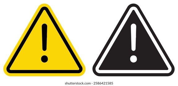 Warning triangle icon. Yellow caution warn in png. Warning sign with exclamation mark. Alert warn in triangle. Road sign alert. eps file