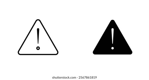 Warning triangle icons collection in Filled flat and thin line style.