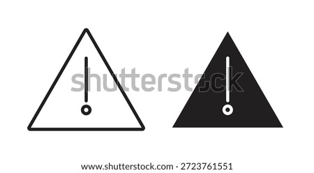 Warning triangle icons in filled, thin line, outline and strokes
