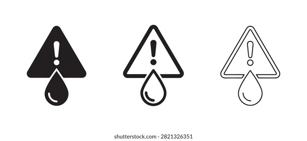 Warning Triangle Icons Showing Liquid Droplet Inside With Different Line Styles Isolated On Transparent Background
