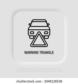 Warning triangle on the road. Car accident. Modern vector illustration of reflection sign.