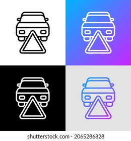 Triángulo de advertencia en la carretera. Accidente automovilístico. Ilustración vectorial moderna del signo de reflexión.