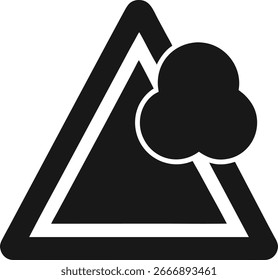 Señal del triángulo de la advertencia con el icono de la nube aislado en el fondo blanco